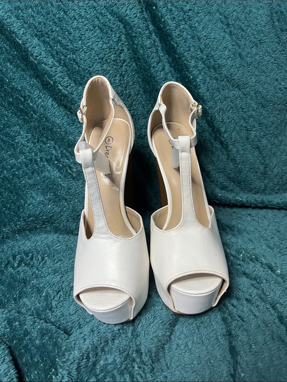 Dream Pairs White T-Strap Peep-Toe Platform Heels